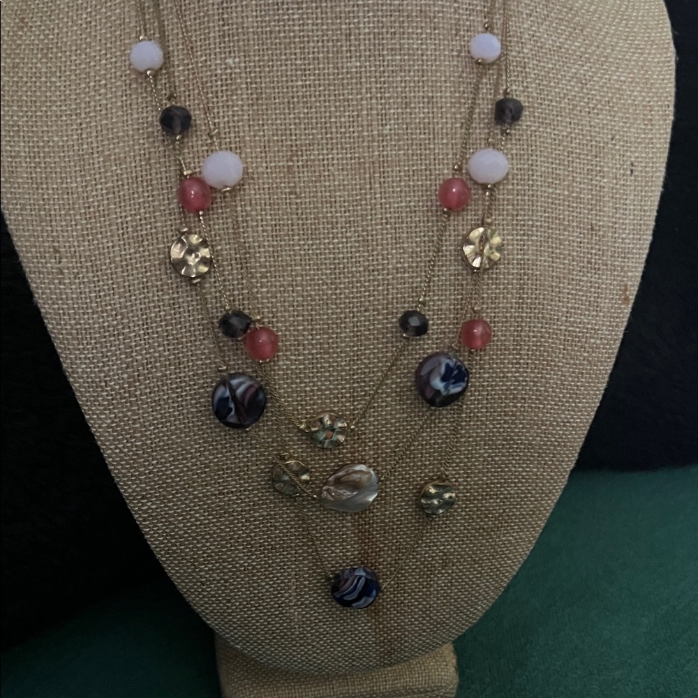 Multi-Strand Beaded Women’s Necklace in Pink, White & Purple